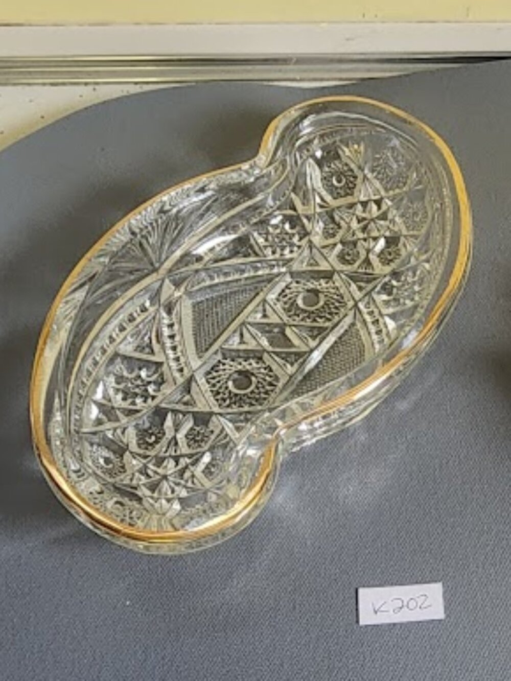 EAPG McKee Glass Press Cut Fentec Spoon Tray with Gold Gilt Trim